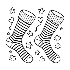 Funky Socken mit Herz- und Sternenmotiv Ausmalvorlage für bunte Traumeroberer