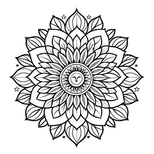 Majestätisches Mandala mit strahlendem Sonnenmotiv Malvorlage für kleine Lichtfänger und abenteuerlustige Künstler