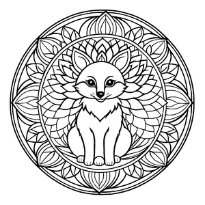 Faszinierendes Mandala mit weisem Fuchs im Zentrum Ausmalvorlage für kleine Entdecker und neugierige Farbzauberer