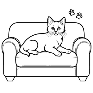 Freche Katze auf gemütlichem Stuhl Ausmalmotiv für kreative Tierliebhaber mit bunten Träumen