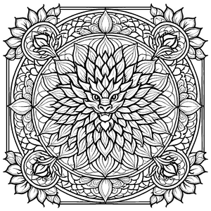 Faszinierendes Mandala mit stilisiertem Drachen und Sternen Ausmalbild für mutige Träumer und kreative Abenteurer