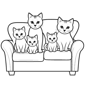 Katzenmama mit ihrem gemütlichen Kätzchen auf dem Sofa Ausmalbild für herzliche Kuschelkatzen-Fans