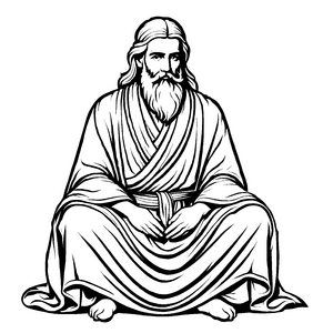 Weiser Sphinx mit langem Bart und Robe Ausmalvorlage für träumerische Philosophen in Ausbildung