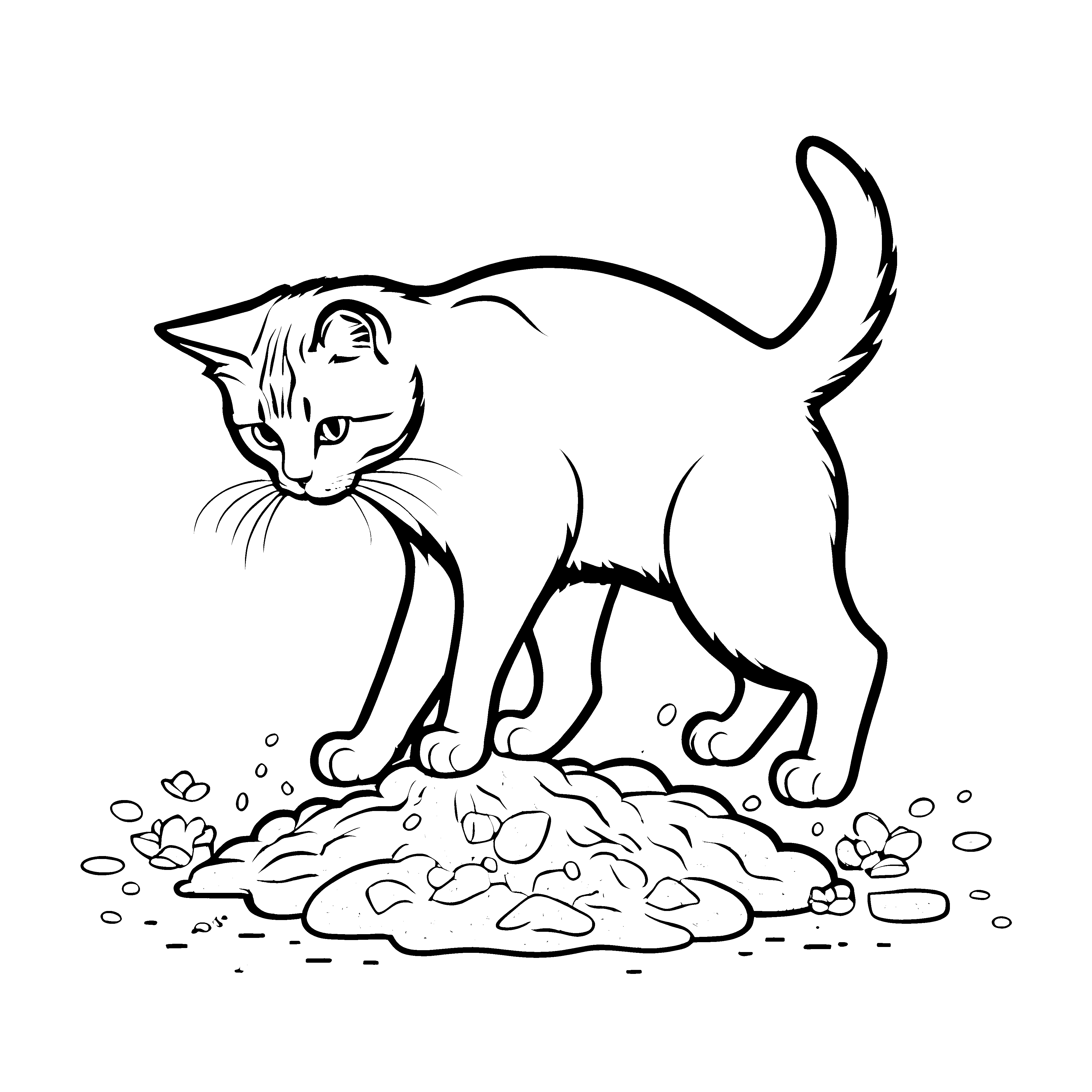 Freche Katze auf bunten Steinen Ausmalmotiv für neugierige Tierfreunde mit kreativen Ideen