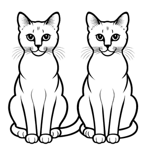 Zwei elegante Siamkatzen mit strahlenden Augen Ausmalvorlage für neugierige Katzenentdecker