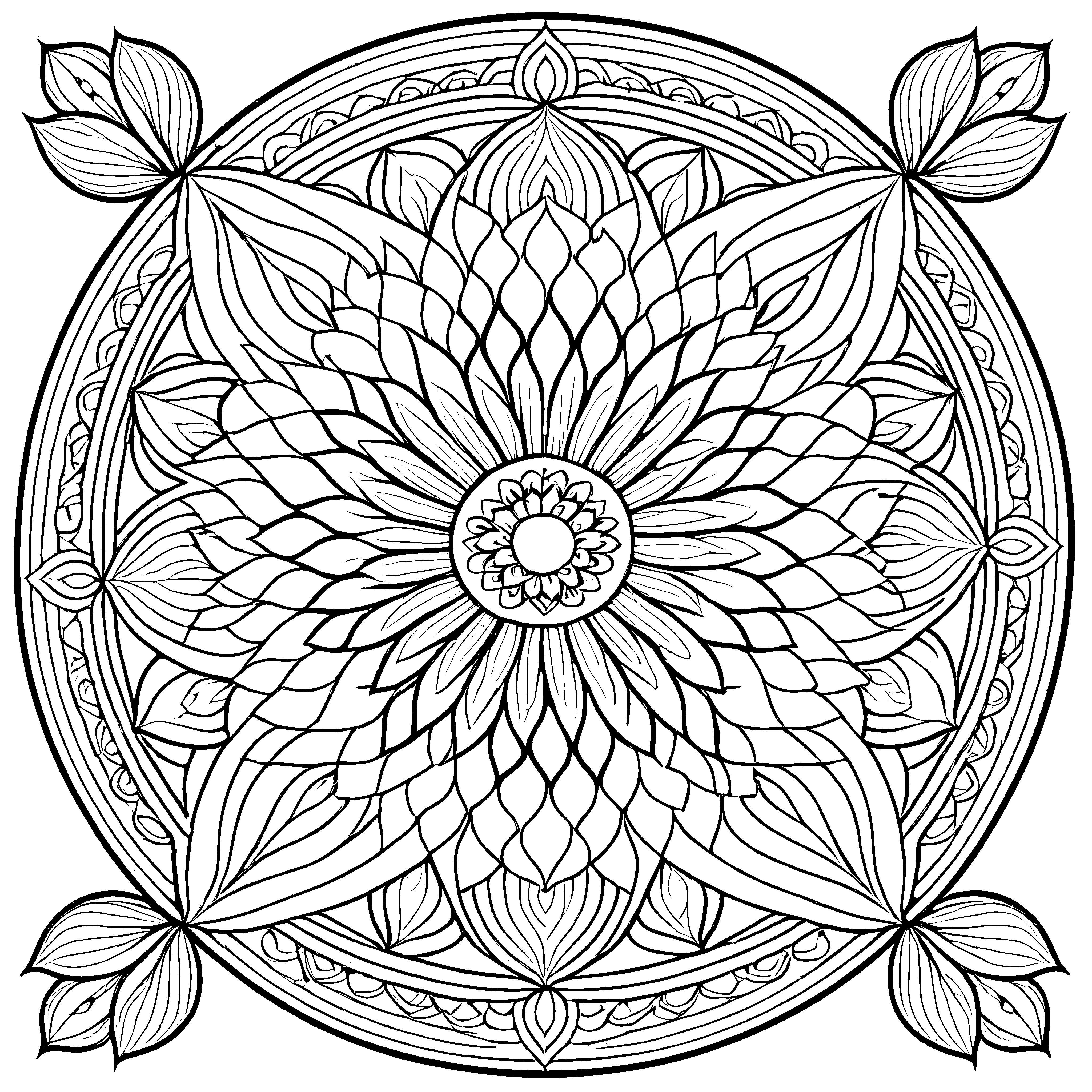 Faszinierendes Mandala mit filigraner Blütenmitte Ausmalbild für kleine Farbzauberer und kreative Entdecker