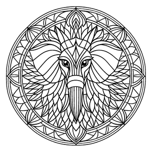 Faszinierendes Mandala mit einem anmutigen Vogel im Zentrum Ausmalbild für neugierige Entdecker und kreative Träumer
