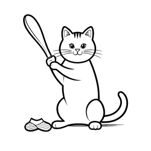 Katzensportler mit Baseballschläger Ausmalbild für abenteuerlustige kleine Spieler