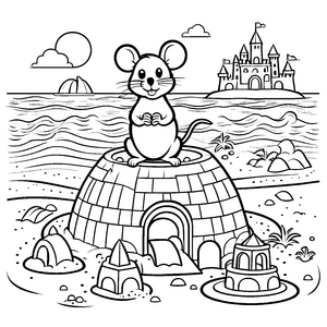 Maus mit Krone auf zauberhaftem Schloss-Motiv Ausmalbild für phantasievolle Entdecker