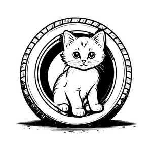 Faszinierende Streunerkatze auf einem Reifen Ausmalbild für neugierige Tierforscher