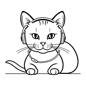 Freche Katze mit coolen Kopfhörern auf Tisch Ausmalbild für musikbegeisterte kreative Köpfe