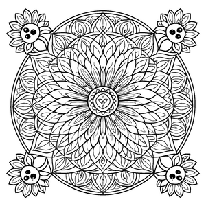 Faszinierendes Mandala mit eleganten floralen Mustern Ausmalbild für künstlerische Träumer und kleine Farbfans