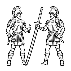 Zwei mutige römische Legionäre mit Schwertern Ausmalmotiv für fantasievolle Geschichtenerzähler