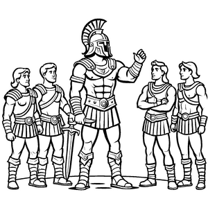 Furchtlose Gladiatoren im Kampfbereitstand Ausmalbild für kleine Legenden