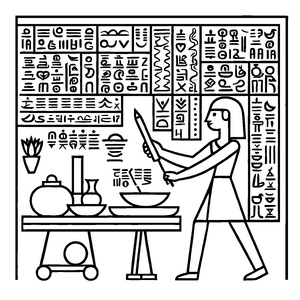 Bezaubernde ägyptische Schreiberin mit buntem Mischgefäß Ausmalbild für kleine Kunstschaffende auf Entdeckungsreise