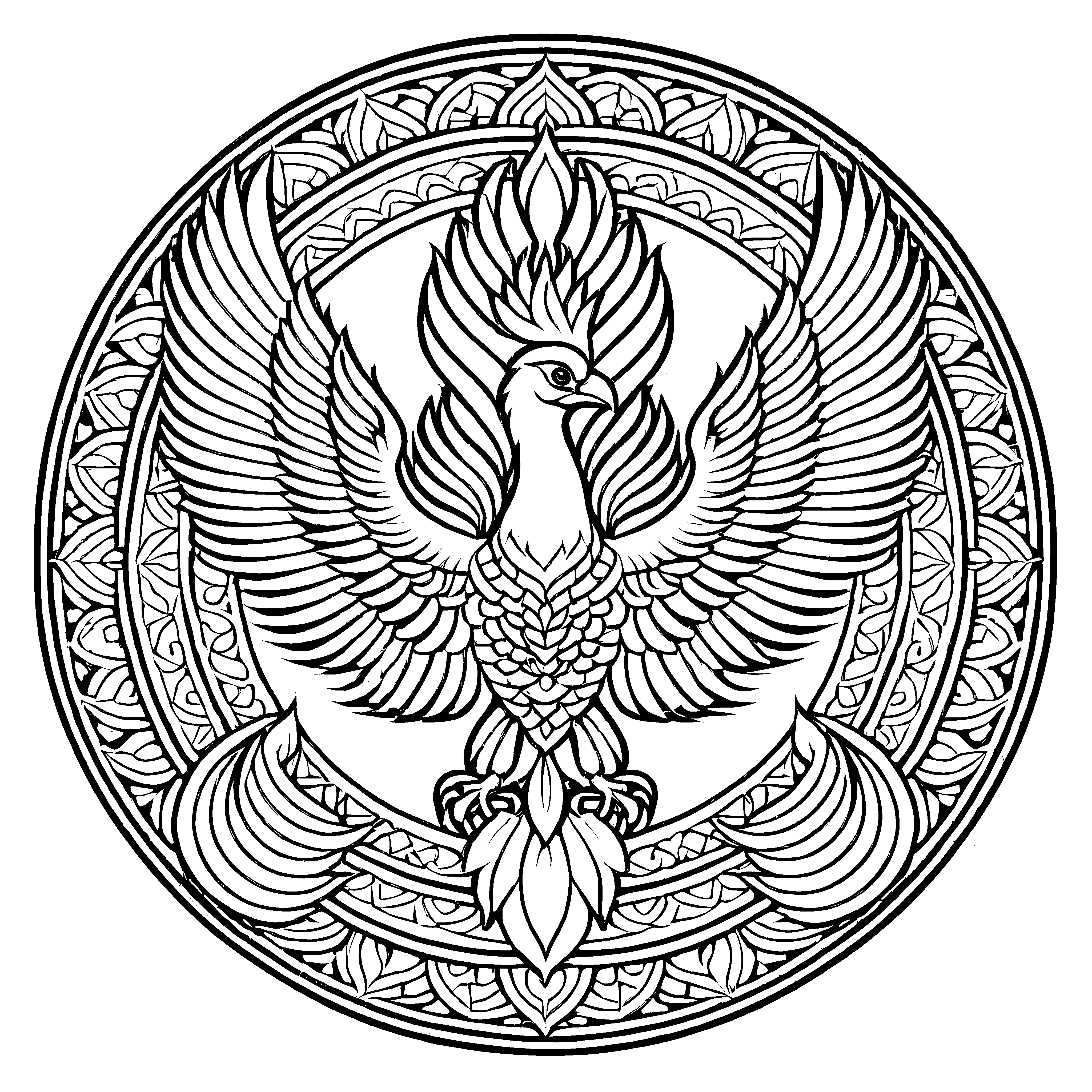 Majestätisches Mandala mit majestätischem Vogel-Motiv Ausmalbild für inspirierten Farbengenießer und träumerische Künstler