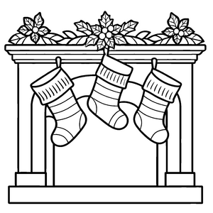 Drei festliche Socken an der Wand Ausmalbild für kreative Weihnachtsfreunde