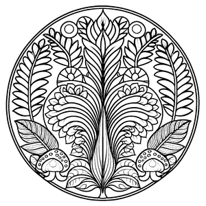 Verziertes Mandala mit üppigen Pflanzenmustern Malvorlage für fantasievolle Farbgestalter und kleine Naturentdecker
