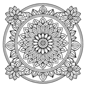 Kreatives Mandala mit funkelnden Sternenformen Ausmalbild für junge Künstler und abenteuerlustige Träumer