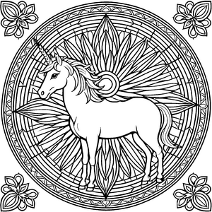 Magisches Mandala mit majestätischem Einhorn-Motiv Ausmalbild für glitzernde Farbträumer und fantasievolle Kunstschaffende