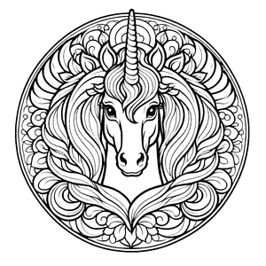 Magisches Mandala mit schimmerndem Einhorn für kreative Farbzauberer und fantasievolle Entdecker