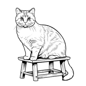 Schicke Britisch Kurzhaar Katze auf Barhocker Malvorlage für kleine Lebensfreunde