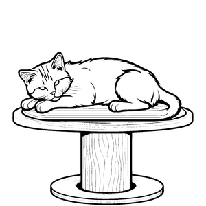 Schlafende Katze auf rundem Podest Ausmalvorlage für traumschaffende kleine Künstler
