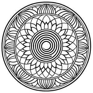 Faszinierendes Mandala mit geometrischen Verzierungen Malvorlage für neugierige Farbentdecker und kleine Traumkünstler