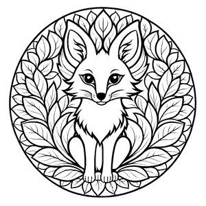 Liebliches Mandala mit niedlichem Fuchs im Zentrum Ausmalbild für kleine Naturfreunde und fantasievolle Farbkünstler