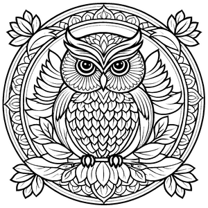 Faszinierendes Mandala mit Eule im Mittelpunkt Ausmalbild für träumerische Entdecker und kleine Kreativgenies