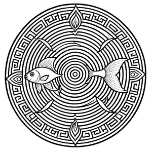 Schwimmender Fisch im kunstvollen Mandala Ausmalmotiv für fantasievolle Farbkünstler und neugierige Entdecker