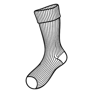 Spaßige Socke mit lustigem Gesicht und Mustern Ausmalbild für kunterbunte Entdeckerkräfte