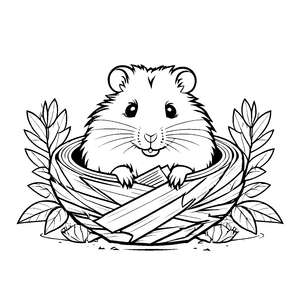 Niedlicher Hamster im Strohnest Ausmalbild für kleine Tierfreunde