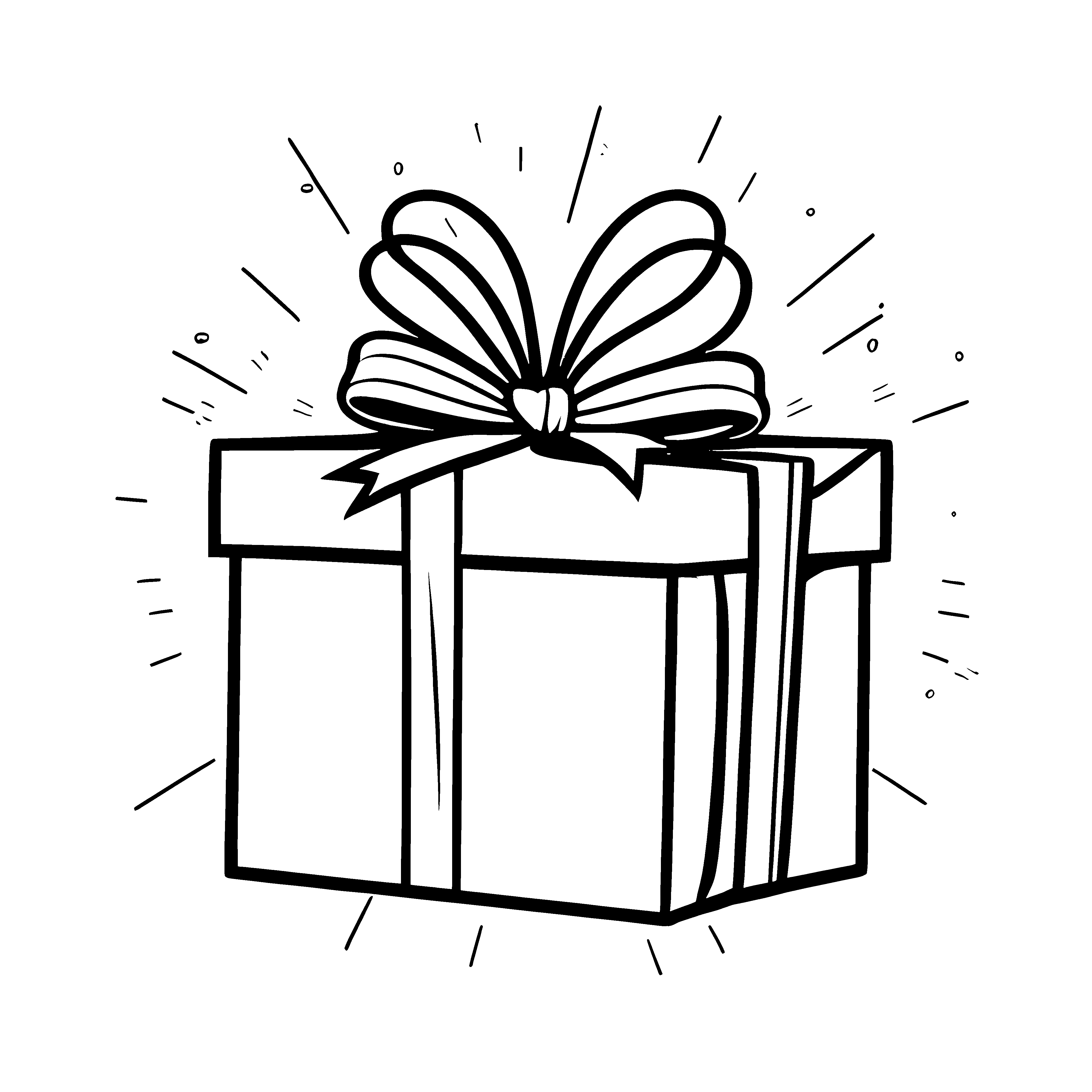 Festlich verpacktes Geschenk mit glänzendem Band Ausmalvorlage für flinke Weihnachtskünstler