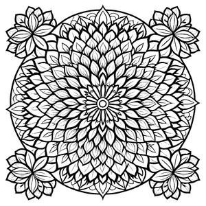 Faszinierendes Mandala mit symmetrischem Blütenmuster Ausmalvorlage für neugierige Künstler und kleine Traumschneider