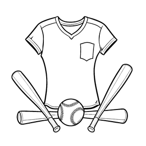 Baseballschläger mit Ball und Handschuh Ausmalbild für sportliche Kinder