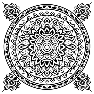 Faszinierendes Mandala mit filigranem Blütenmuster Ausmalvorlage für neugierige Farbentdecker und kleine Kreativlinge