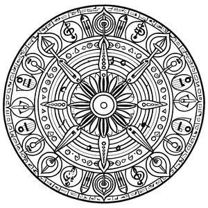 Magisches Mandala mit musikalischen Noten und Sternen Ausmalbild für fantasievolle Künstler und kleine Klangentdecker