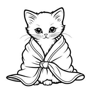 Bezaubernde Schmusekatze im kuscheligen Handtuch Ausmalvorlage für kleine Träumer und neugierige Tierliebhaber