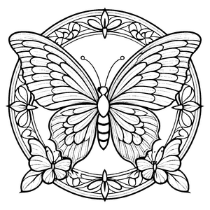 Bezauberndes Mandala mit Schmetterling und Blumen Ausmalvorlage für kleine Farbträumer und fantasievolle Entdecker