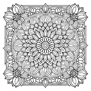 Strahlendes Mandala mit blühenden Blumenmustern Ausmalbild für fantasievolle Farbhelden und kreative Träumer