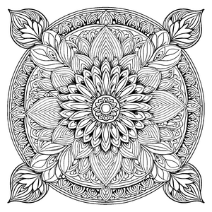 Fesselndes Mandala mit floraler Zentrierung Ausmalvorlage für junge Künstler und kreative Farbenthusiasten