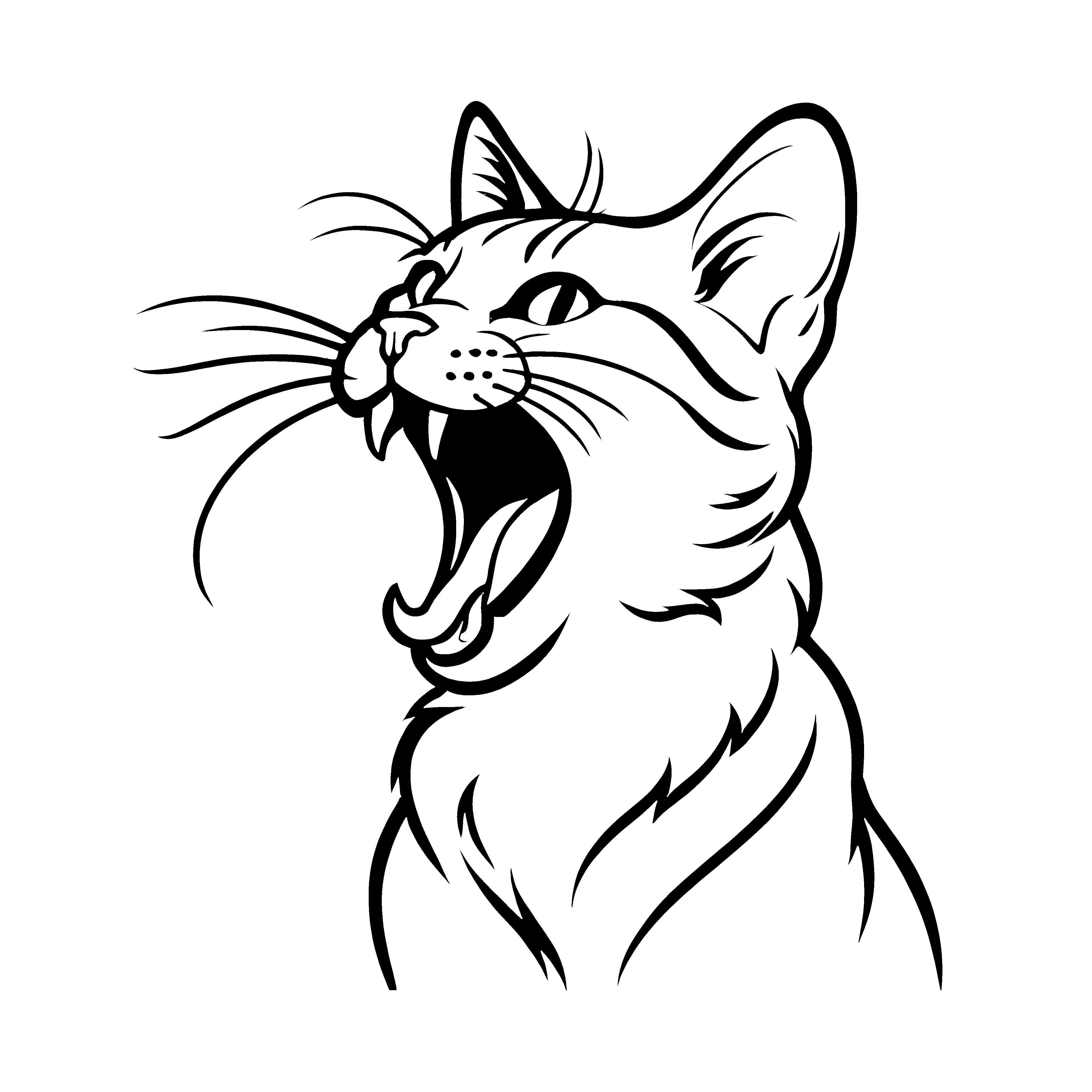 Kreative Gähnende Katze mit offenem Maul Ausmalbild für neugierige Tierzauberer