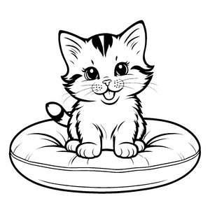 Putziges Kätzchen auf rundem Donut-Motiv Ausmalbild für kleine Naschkatzen