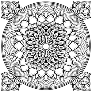 Faszinierendes Mandala mit detailreichem Blätterdesign Ausmalbild für neugierige kleine Künstler und träumerische Farbentdecker