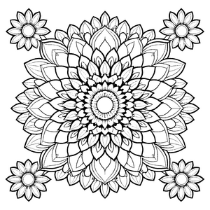 Mystisches Mandala mit strahlenden Sonnenblumen Ausmalvorlage für kleine Farbengenies und kreative Entdecker