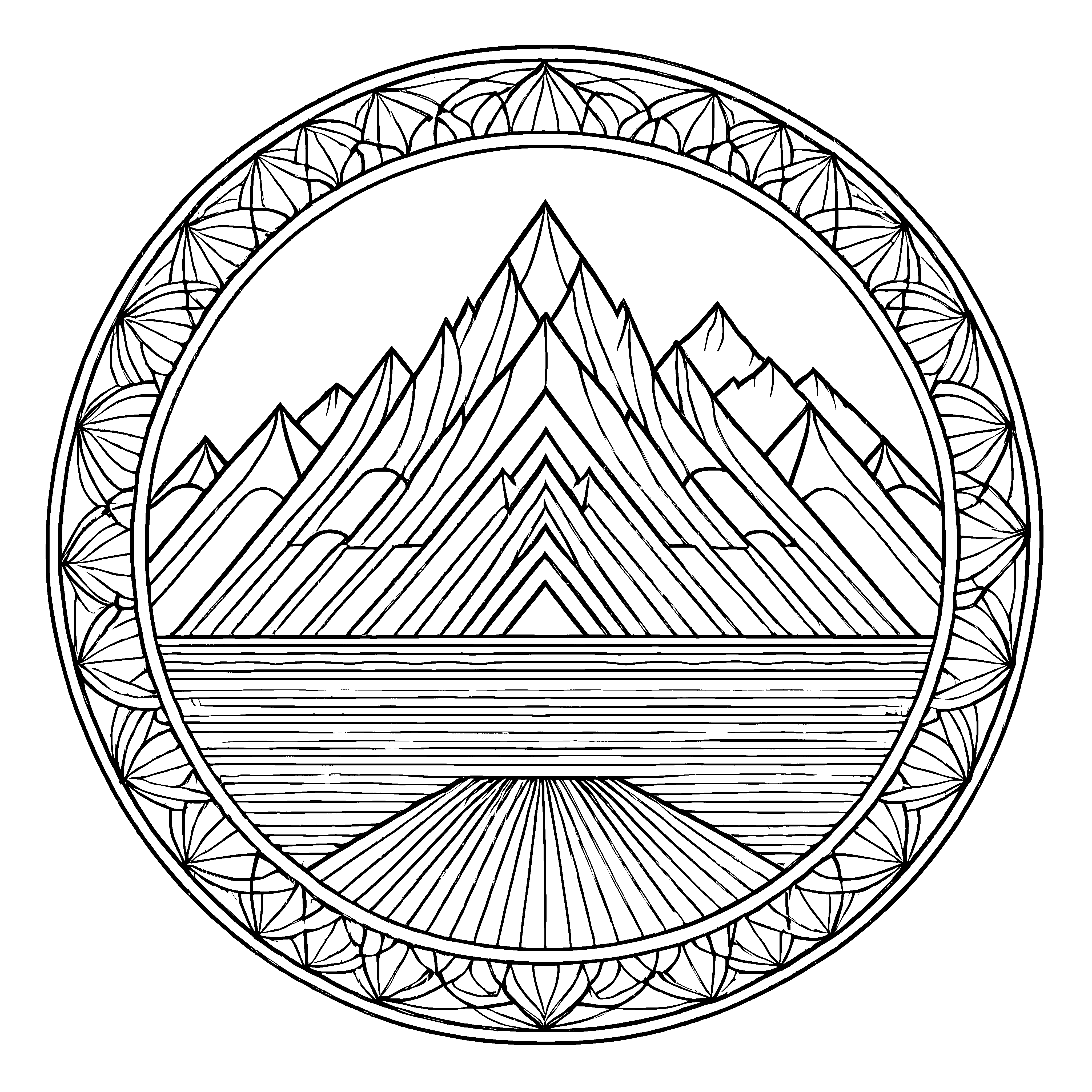 Faszinierendes Mandala mit majestätischer Berglandschaft Ausmalbild für abenteuerlustige Farbenthusiasten und kleine Naturfreunde