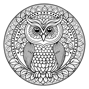 Bezauberndes Mandala mit majestätischer Eule im Blütenkreis Ausmalbild für kleine Fantasten und kreative Farbentdecker