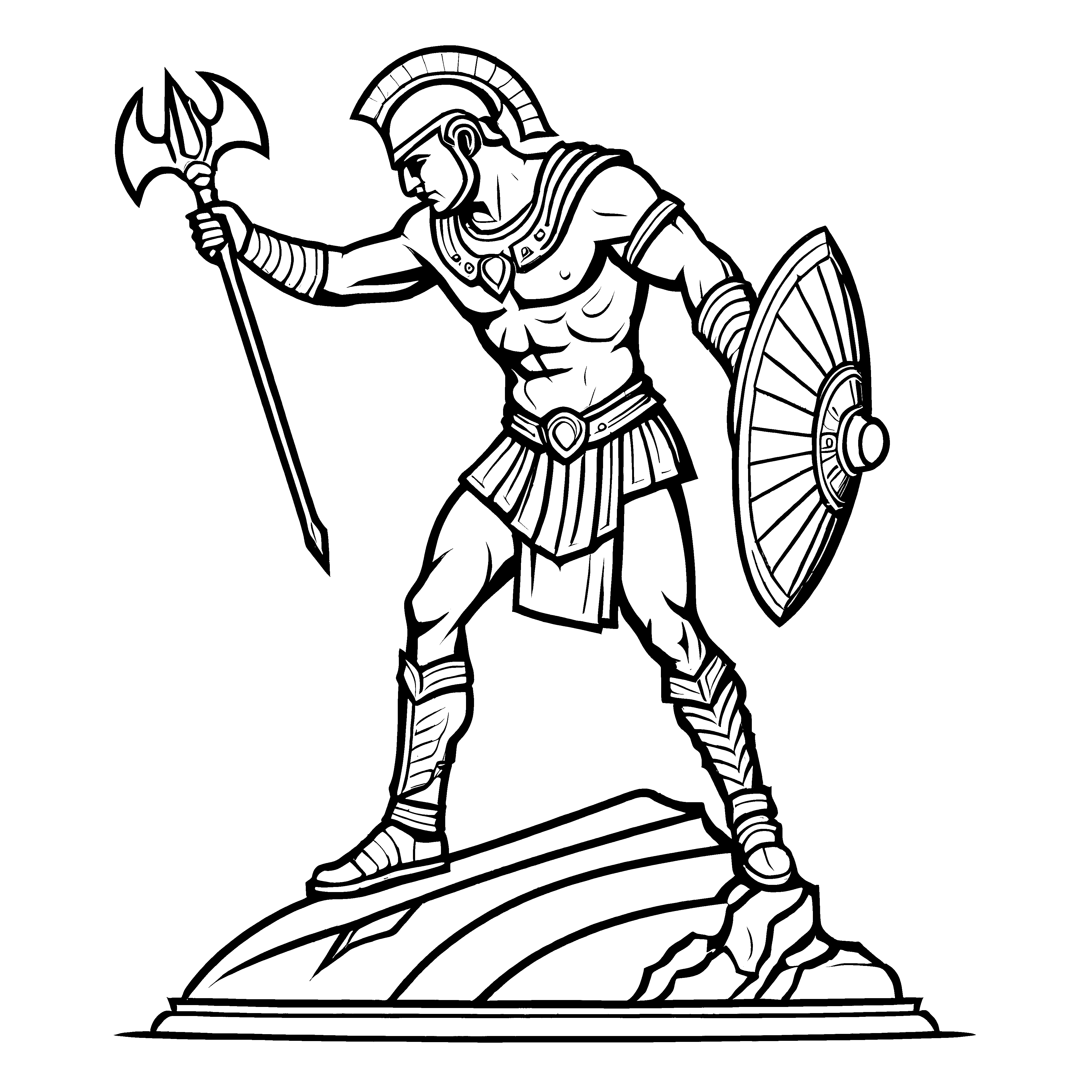 Heroischer Gladiator mit Speer auf Fels Malvorlage für furchtlose Entdecker und mutige Künstler