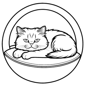 Niedliche Perserkatze entspannt in einer Schüssel Ausmalvorlage für mutige Dackelbesitzer